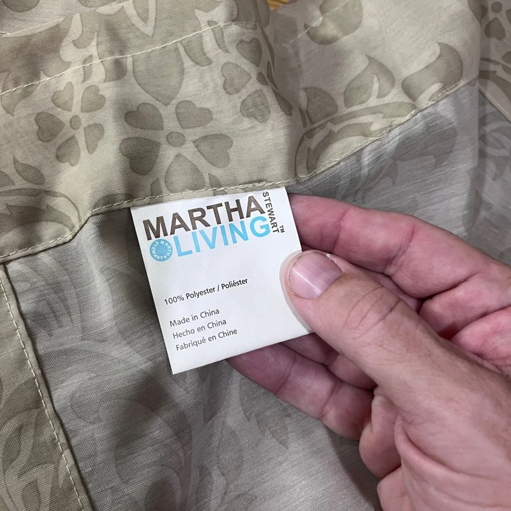 Martha Stewart Olive Green Damask Sheer Curtain Panels 52x84 Set of 2 Classic